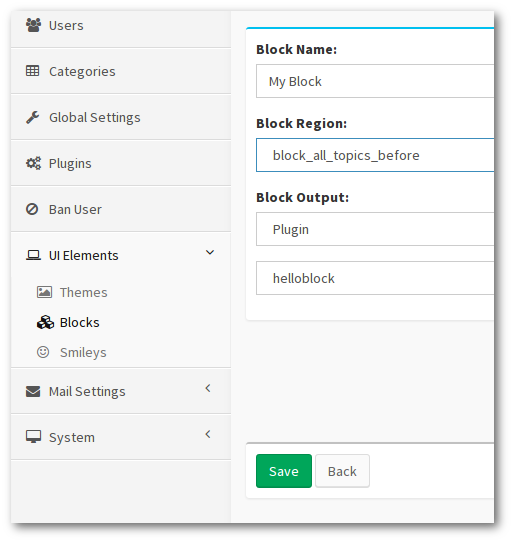 hello world forum add block