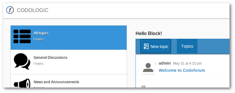 hello world forum block output